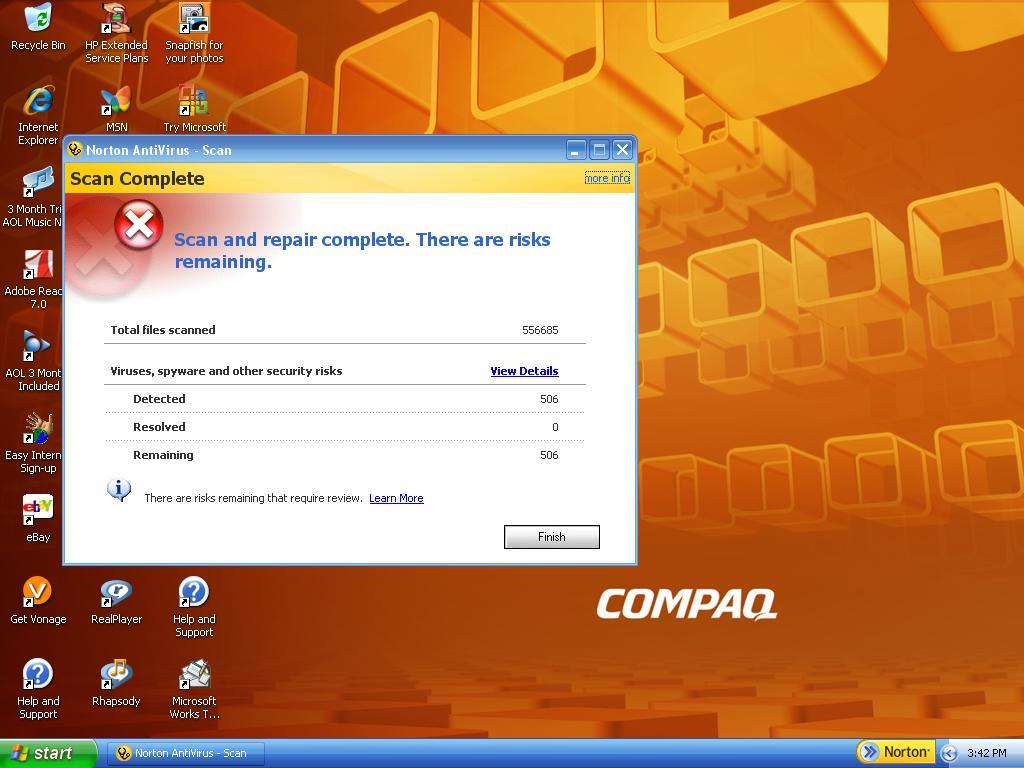 The result of Norton after a complete scan.