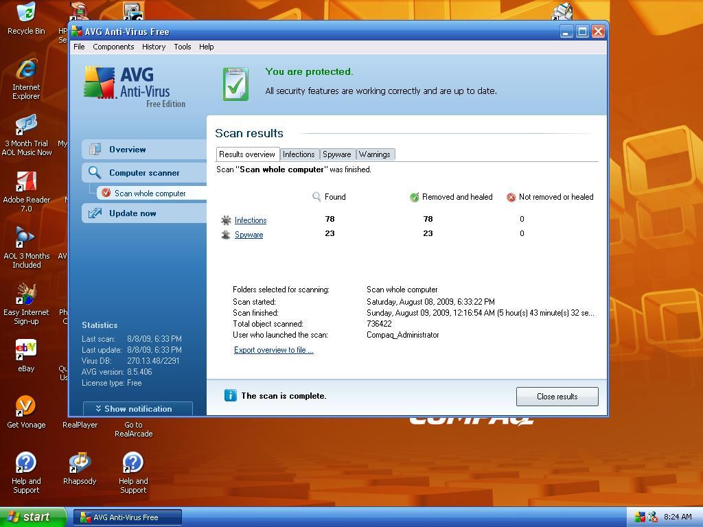 Result of AVG after complete scan.